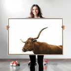 Longhorn Cow Wall Art Canvas Print, Framed Rustic Texas Bull Animal Decor