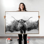Longhorn Photography Wall Art Canvas Print, Framed Western Cow Texas Ranch Decor