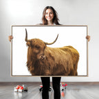 Highland Cow Wall Art Canvas Print, Framed Rustic Farmhouse Animal Portrait