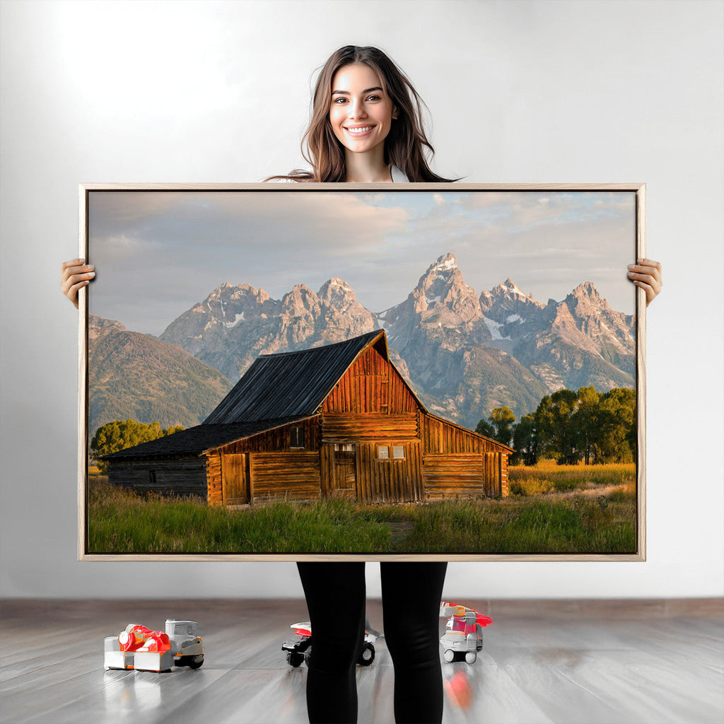 Rustic Barn Wall Art Canvas Print, Framed Western Landscape Art, Farmhouse Style Decor