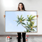 Palm Trees Wall Art Canvas Print, Framed Tropical Coastal Scene Under Blue Sky