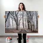 Winter Forest Wall Art Canvas Print, Framed Frosty Woodland with Misty Trees