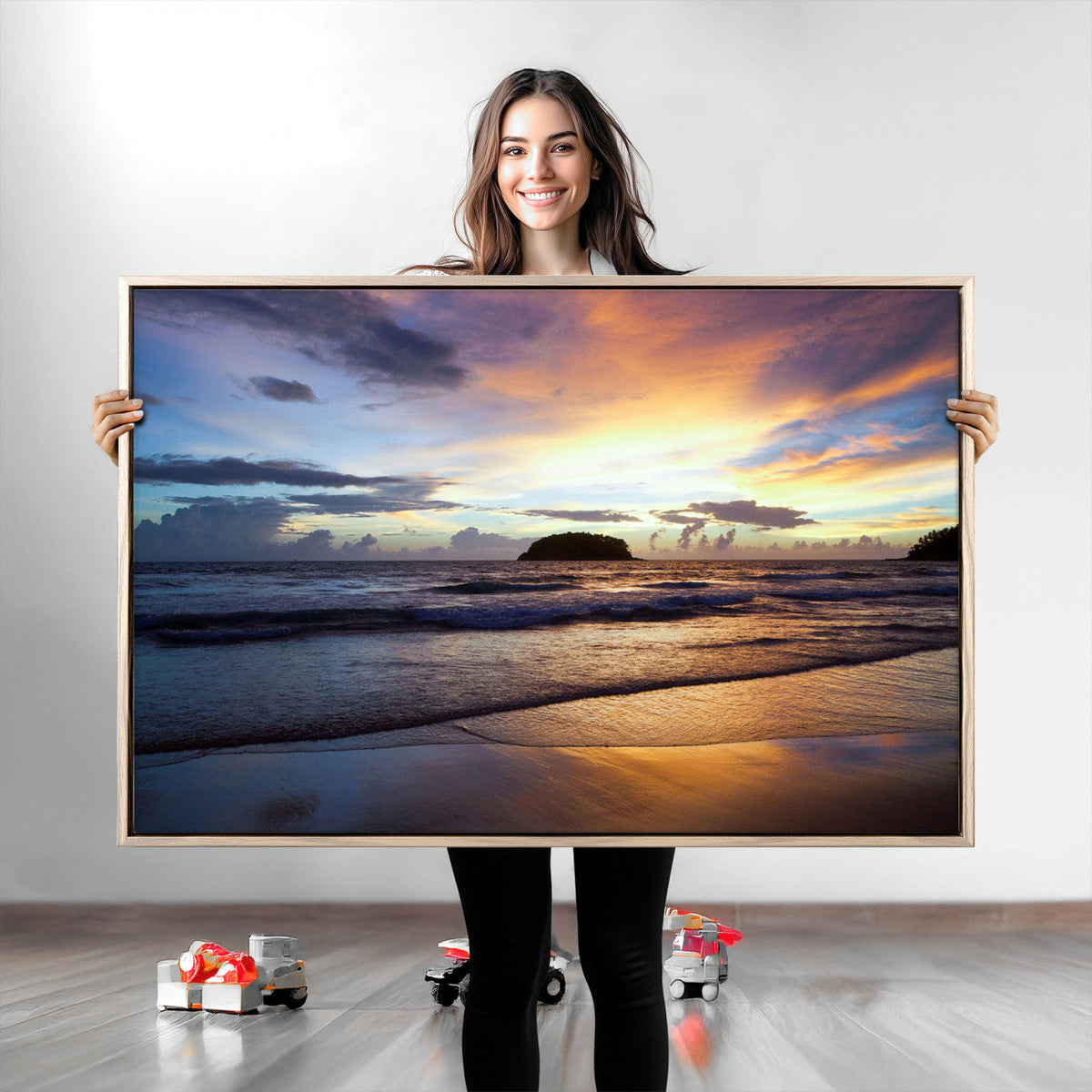 Beach Sunset Wall Art Canvas Print, Tropical Ocean Waves