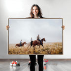 Western Cowboys Wall Art Canvas Print, Framed Horseback Riders on a Rustic Prairie