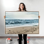 Ocean Wall Art Canvas Print, Framed Moody Seascape with Waves and Horizon