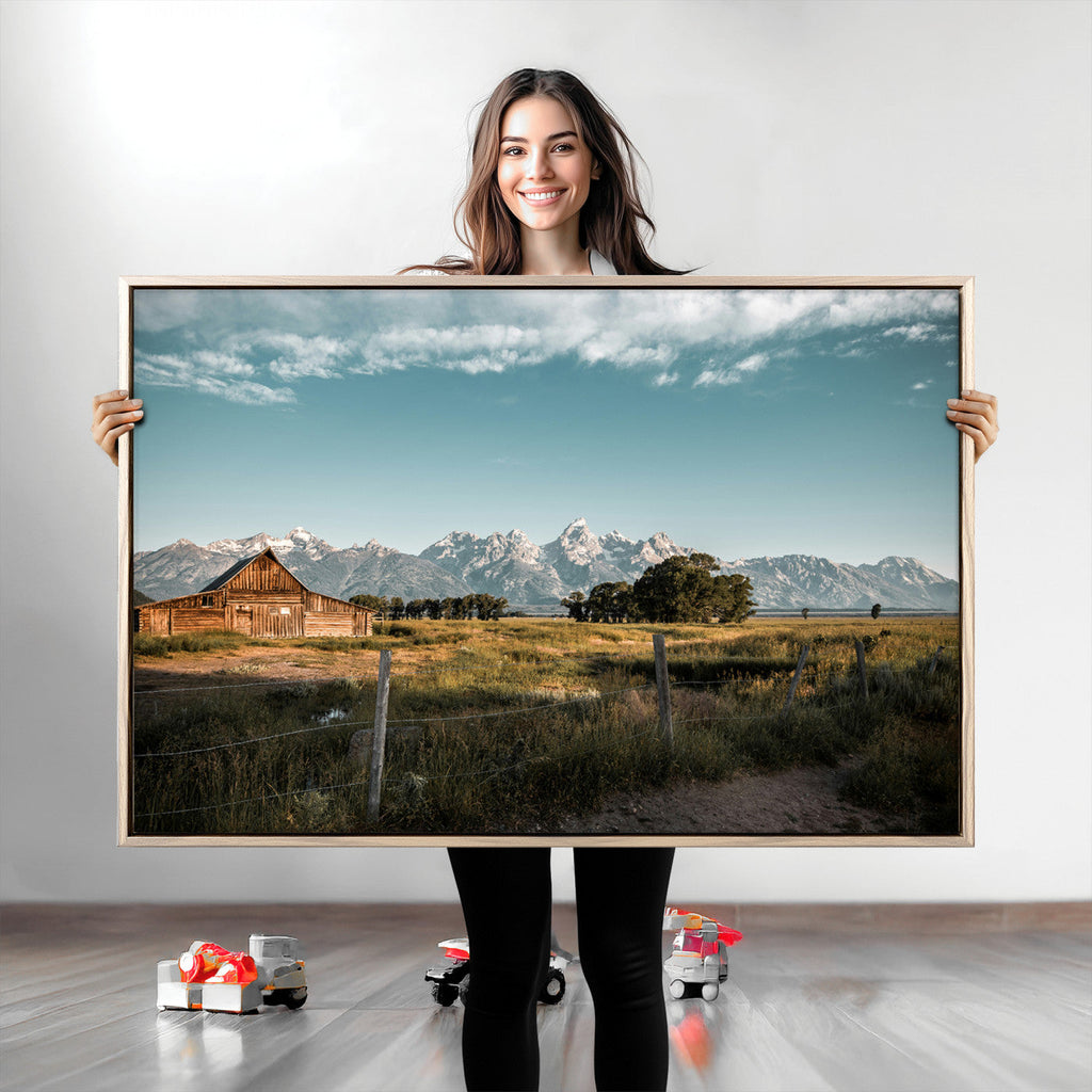 Rustic Farmhouse Wall Art Canvas Print, Teton Range Mormon Row Barn