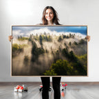 Tranquil Forest Scene Wall Art Canvas Print, Framed Moody Sunbeam Through Trees