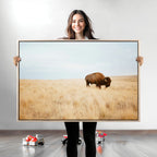 Buffalo Wall Art Canvas Print, Framed Western Wildlife Rustic Prairie Scene