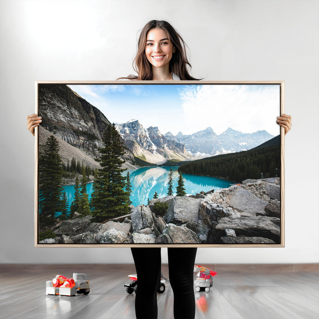 Canadian Rockies Wall Art Canvas Print, Framed Mountain Landscape with Turquoise Water