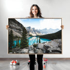 Canadian Rockies Wall Art Canvas Print, Framed Mountain Landscape with Turquoise Water