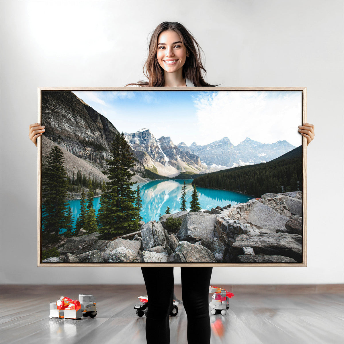 Canadian Rockies Wall Art Canvas Print, Framed Mountain Landscape with Turquoise Water