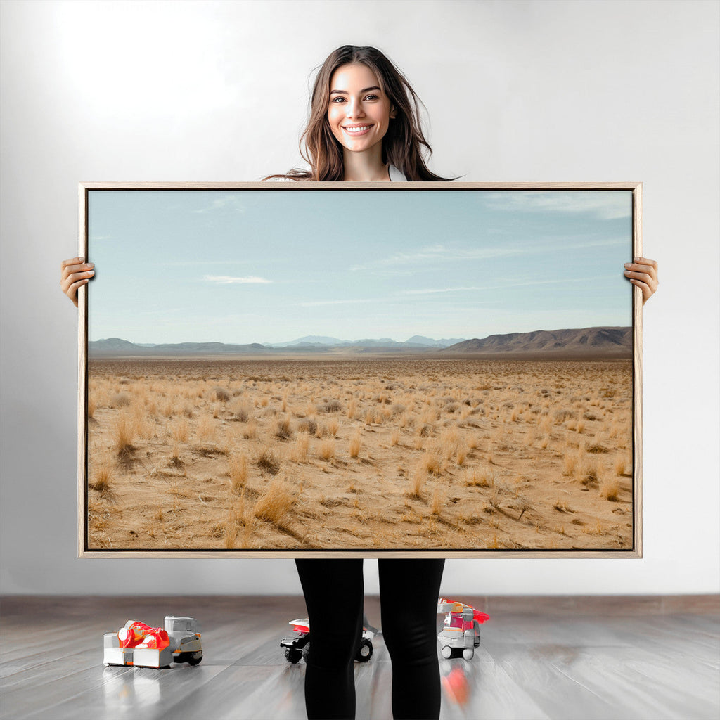 Desert Plains Wall Art Canvas Print, Golden Light Over Dry Grass and Open Horizon