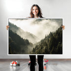 Misty Valley Wall Art Canvas Print | Foggy Forest and Pine Trees