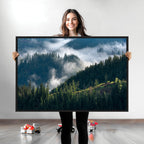 Misty Forest Wall Art Canvas Print | Pine Hills with Foggy Trees
