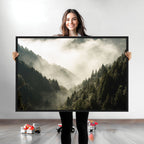 Misty Valley Wall Art Canvas Print | Foggy Forest and Pine Trees