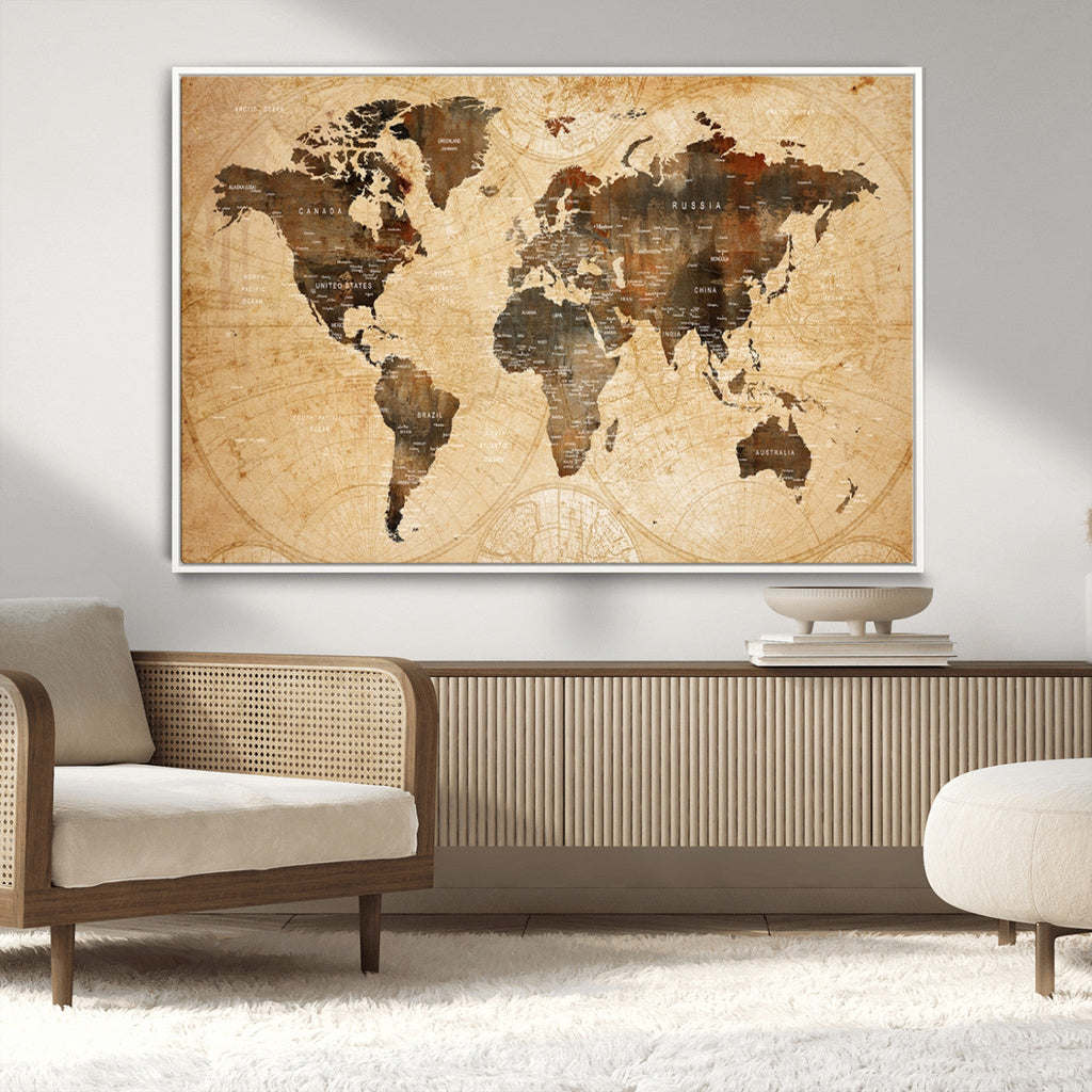 Push Pin World Map Canvas Print | Framed Travel Tracker Wall Art