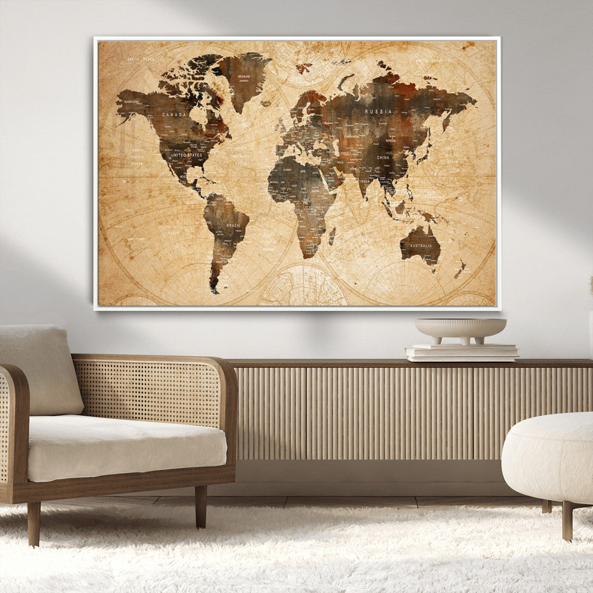 Push Pin World Map Canvas Print | Framed Travel Tracker Wall Art