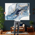 Blue Abstract Canvas Wall Art Print | Fluid Marble Effect Abstract Art