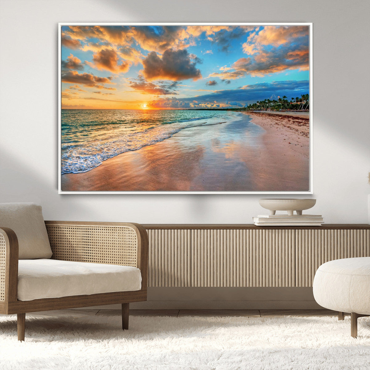Sunset Beach Canvas Wall Art | Tropical Triptych Seascape Print