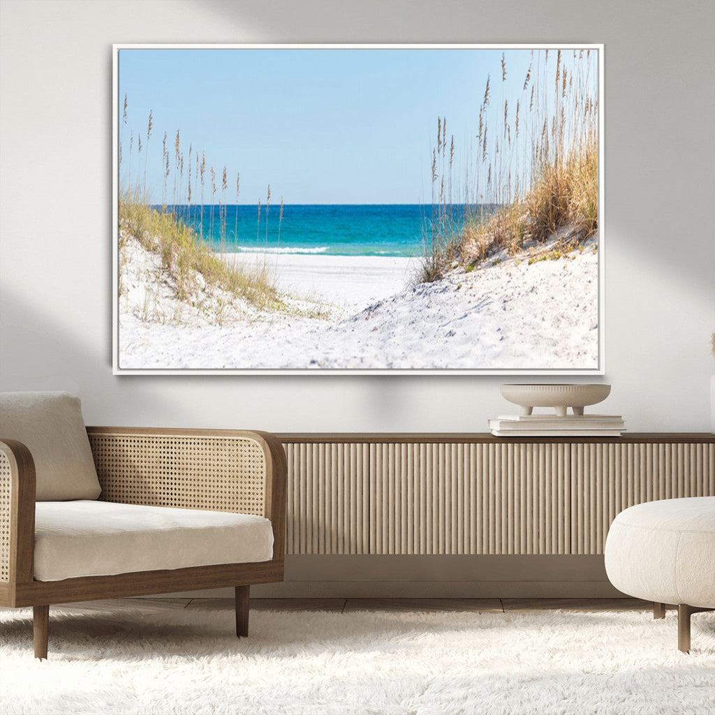 Serene Coastal Dune Path with Ocean View, 3-Panel Beach Canvas Wall Art
