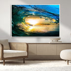 Ocean Wave at Sunset Canvas Art, Large Wall Print of Vibrant Surfing Wave