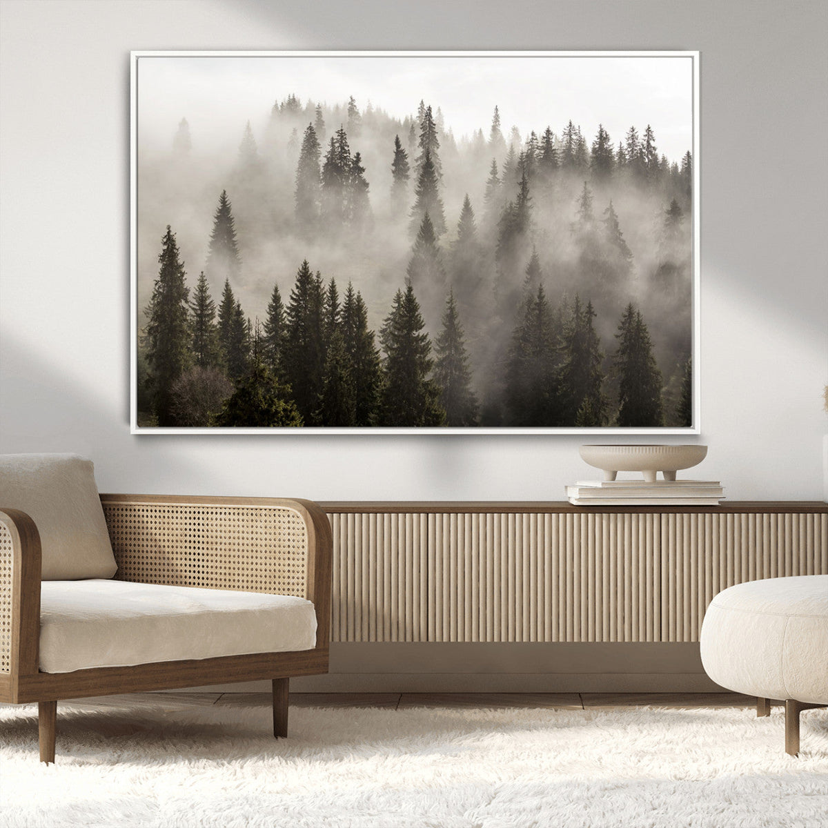 Foggy Mountain Wall Art | 3-Panel Foggy Forest and Mountain Landscape Canvas Print