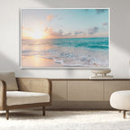 Tranquil Ocean Beach Sunset Canvas Wall Art | 3-Panel Coastal Decor