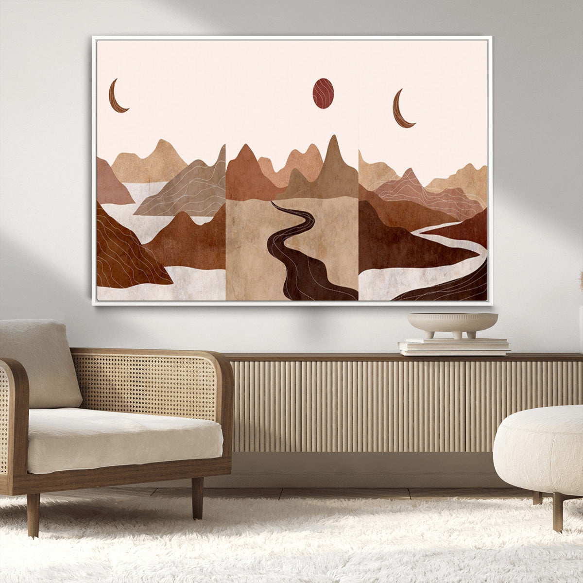 Boho Wall Art Canvas Print Set | Mid-Century Bohemian Wall Artwork, Boho Neutral