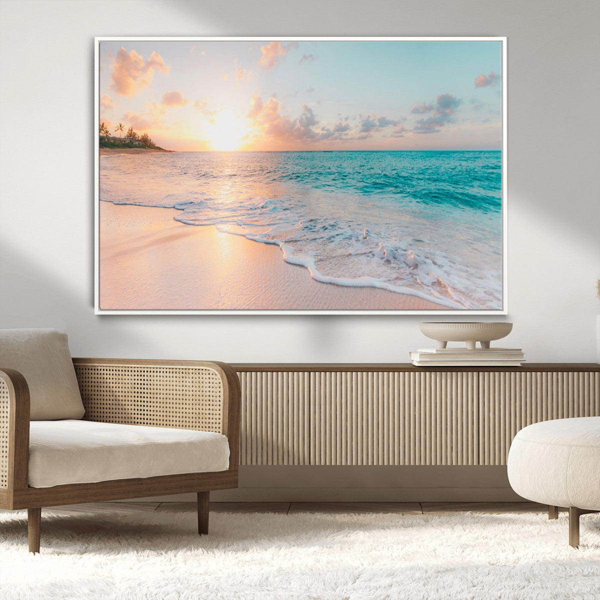 Beach Wall Art, Stunning Ocean Sunset Canvas Print with Coastal Design for Relaxing Home Decor
