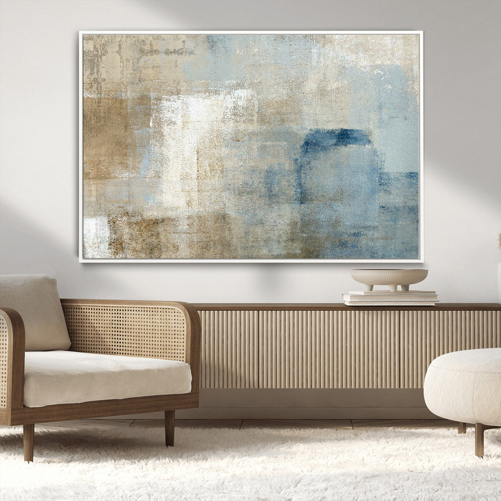 Abstract Blue and Beige Wall Art, Modern Minimalist Canvas Print Set