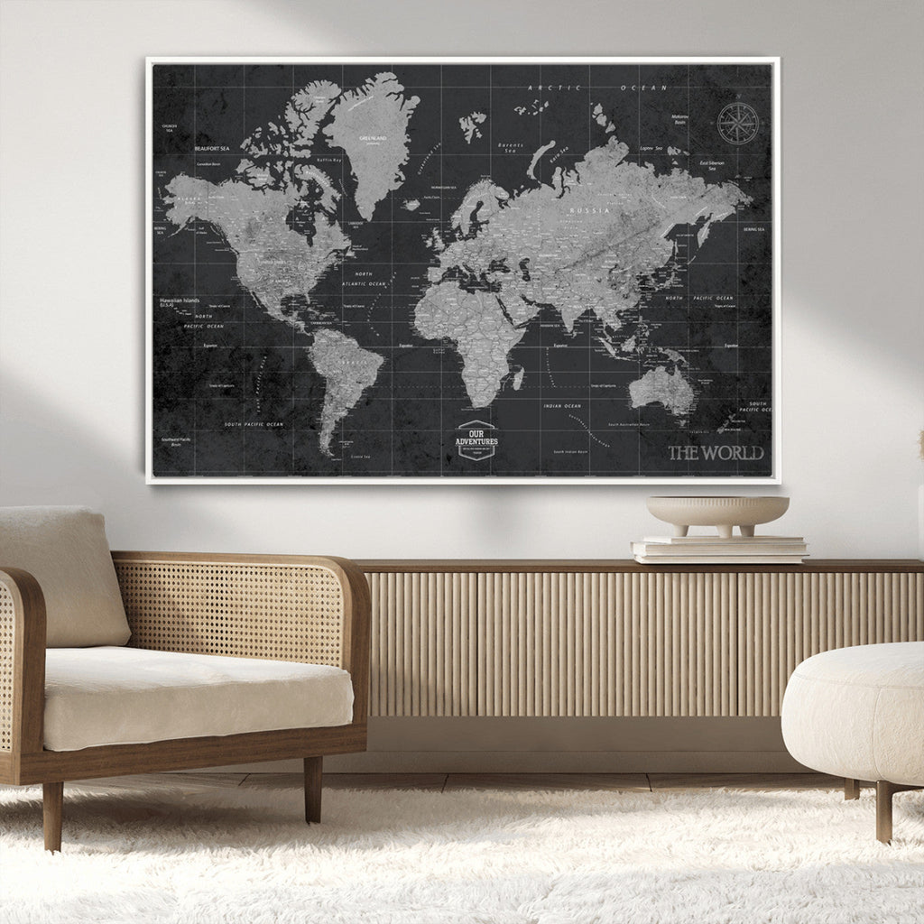 World Map Canvas Print, Detailed Map of the World Wall Art for Home or Office