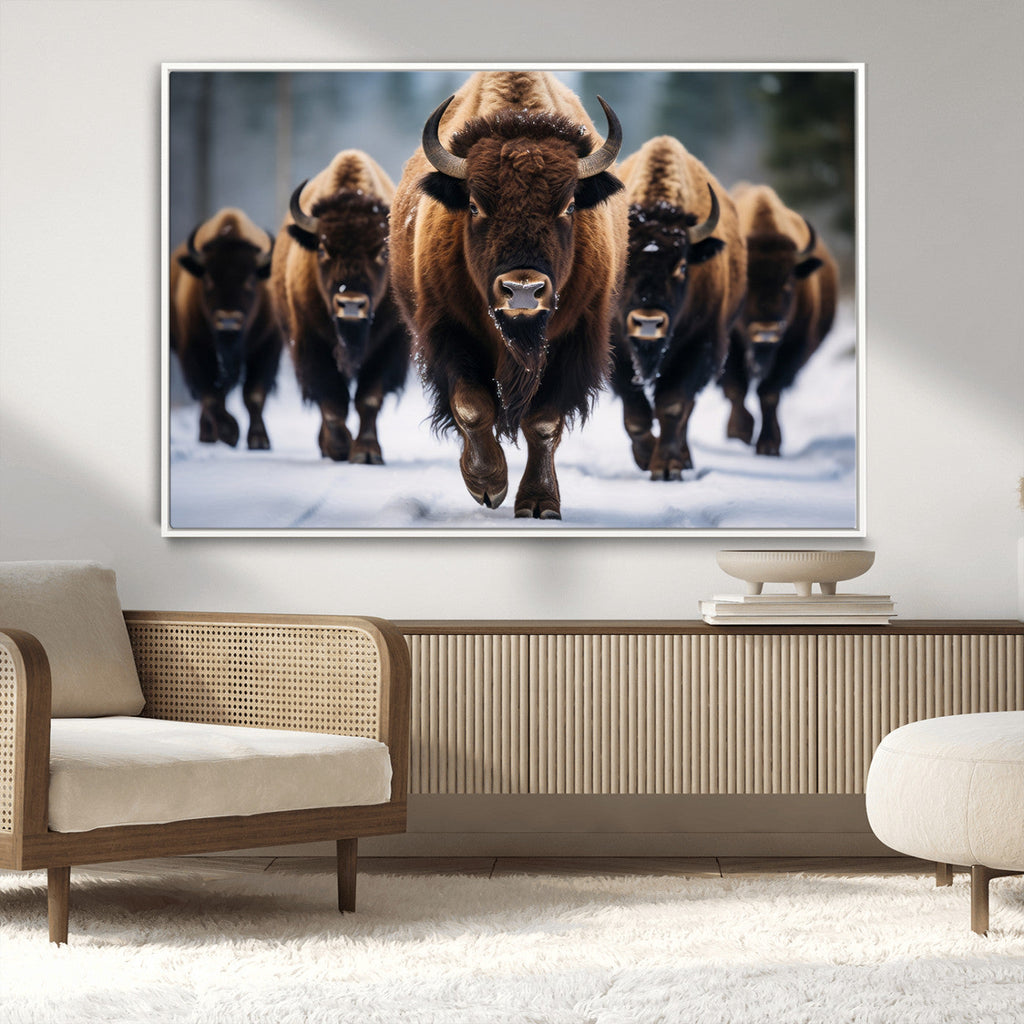 Buffalo Wall Art Canvas Print, American Bison Herd Wall Art