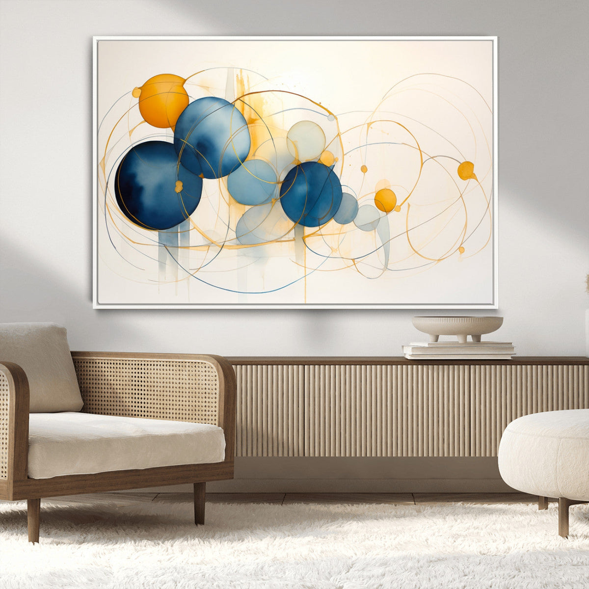 Geometric Blue Orange Abstract Wall Art Canvas, Geometric Blue Orange Canvas Print