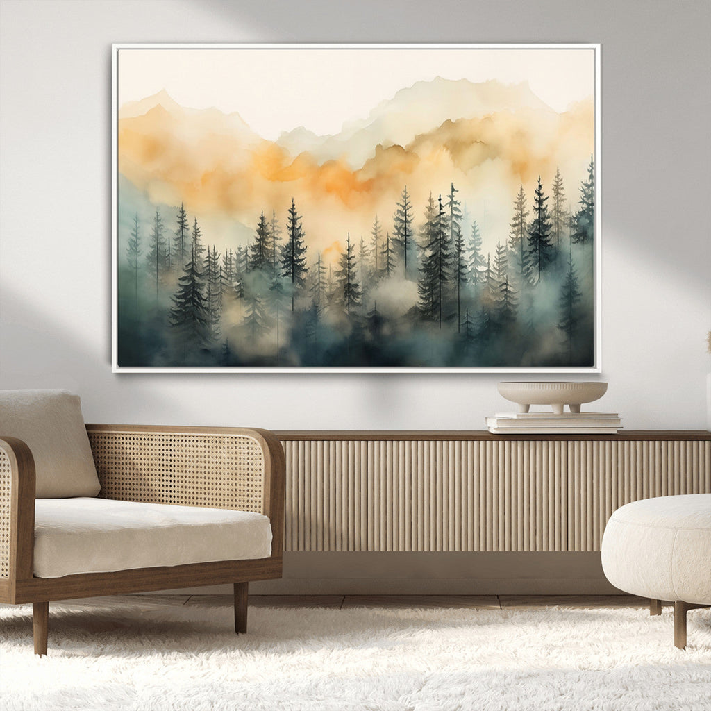 Abstract Forest Print | Mountain Wall Art | Autumn Landscape Canvas Print