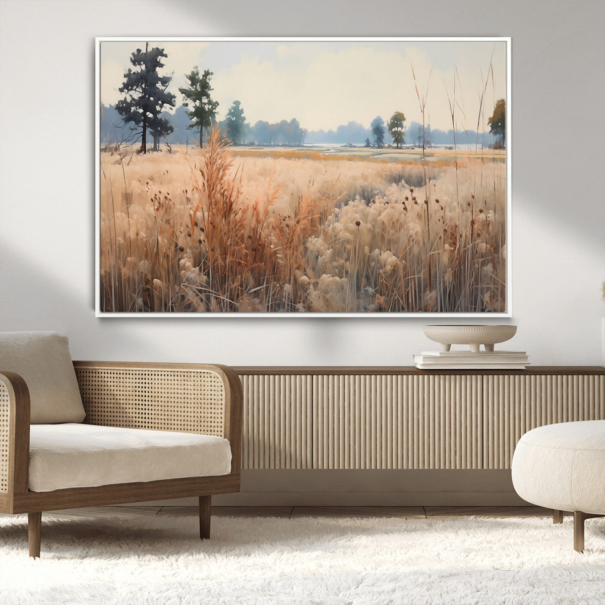 Golden Fields Canvas Wall Art Print | Serene Minimalist Landscape for Modern Decor