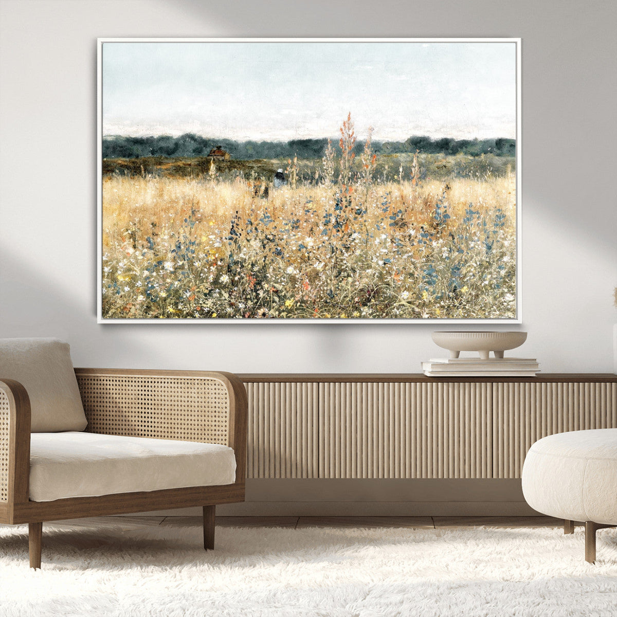 Wildflower Field Wall Art Canvas | Nature-Inspired Landscape Canvas Print for Living Room or Office