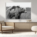 Bear and Cub Wall Art Canvas | Grizzly 399 Bear and Cub Black and White Wildlife Print