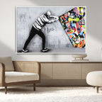 Banksy Art Behind the Curtain Street Wall Art Canvas Print | Urban Graffiti Style Wall Decor