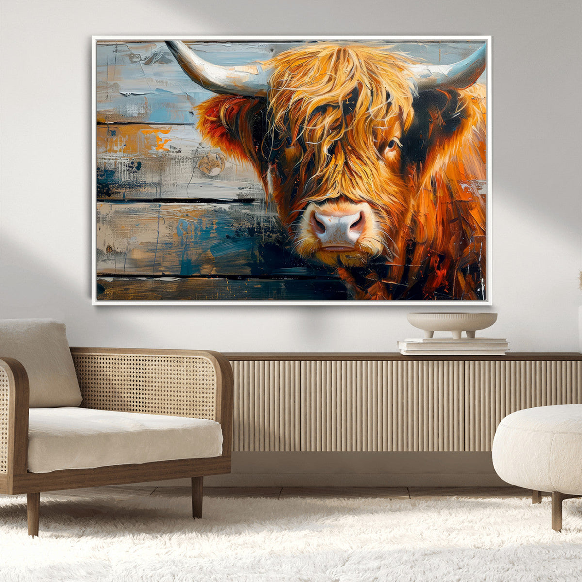 Highland Cow Abstract Canvas Wall Art, Bold Farmhouse Decor