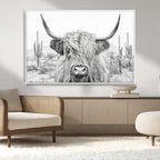 Rustic Charm, Cow Longhorn Black White Bighorn Wall Art