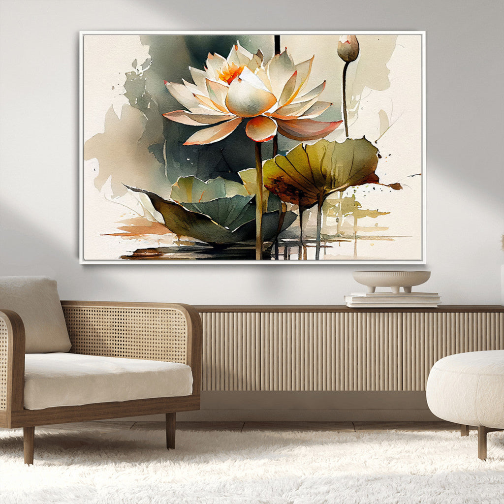Lotus Flower Watercolor Canvas Print | A Symbol of Serenity and Growth in Soft Watercolors