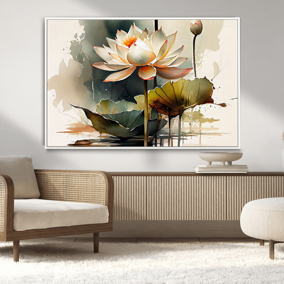 Lotus Flower Watercolor Canvas Print | A Symbol of Serenity and Growth in Soft Watercolors