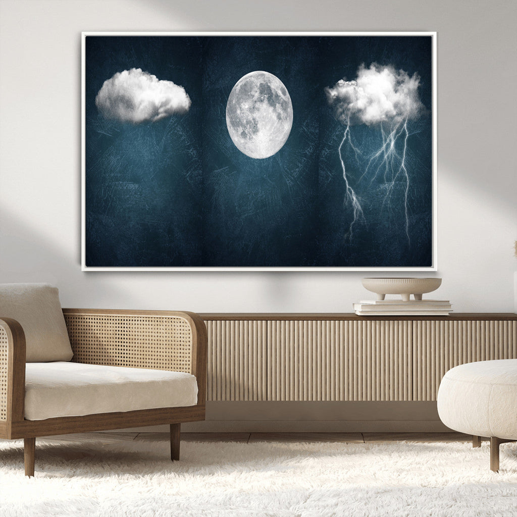 3 Piece Indigo Cloud Wall Art, Thunderstorm Moon Cloud Artwork
