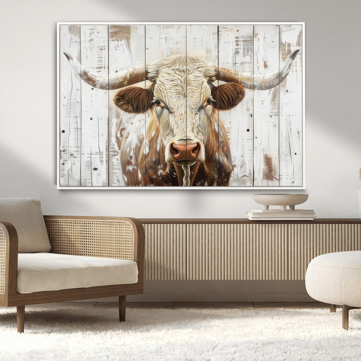 Rustic Longhorn Bull Wall Art Canvas Set
