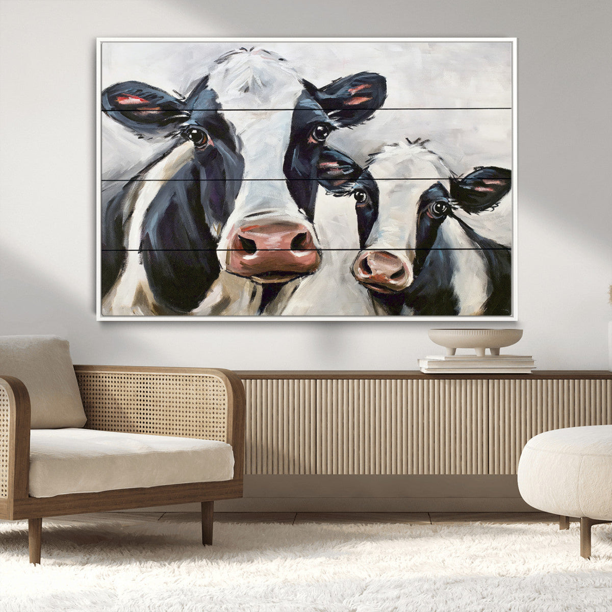Vintage Baby and Mom Cattle Wall Art Canvas Print