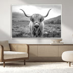 Black White Scottish Highland Cow Canvas Farm Wall Art