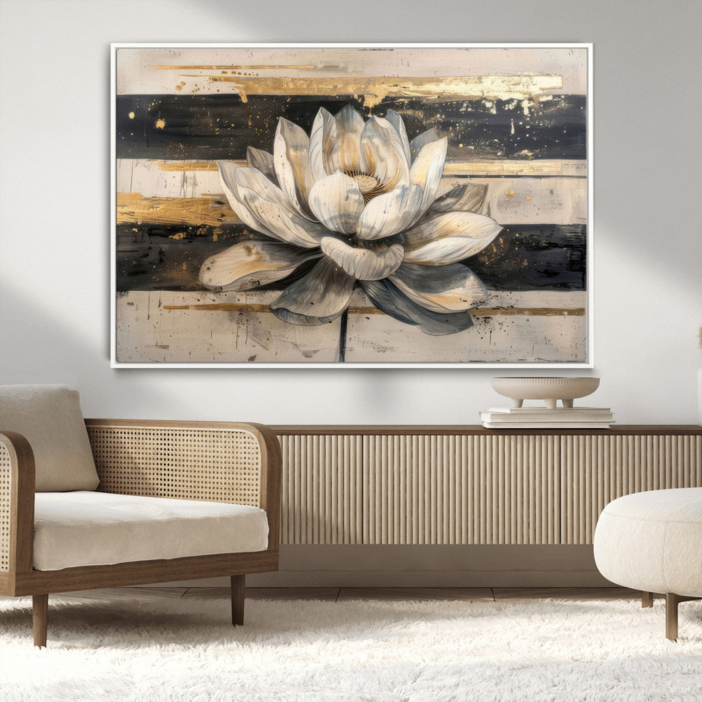 Lotus Flower Wall Art | Framed Abstract Floral Canvas