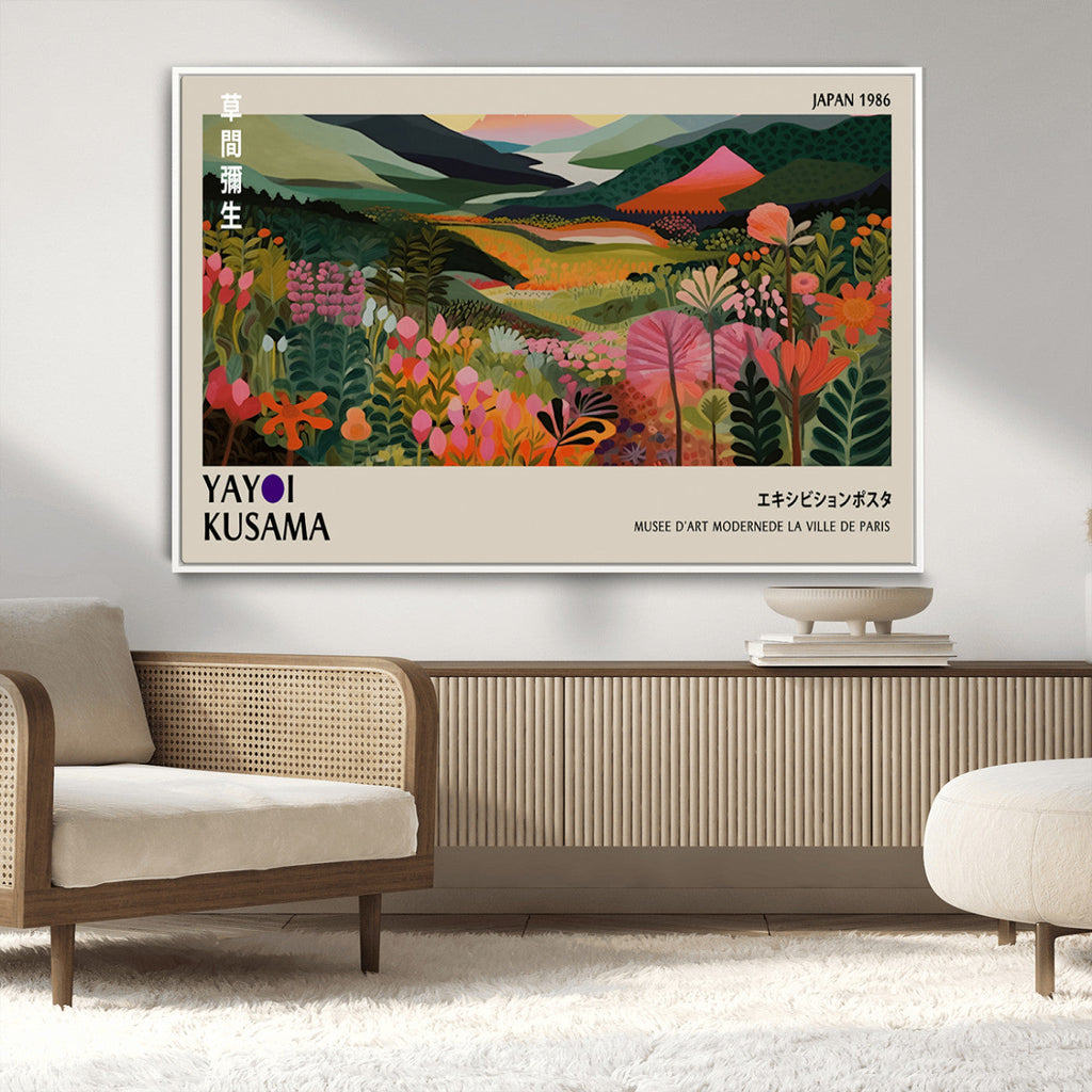 Yayoi Kusama Abstract Print, Vibrant Floral Mountain Art