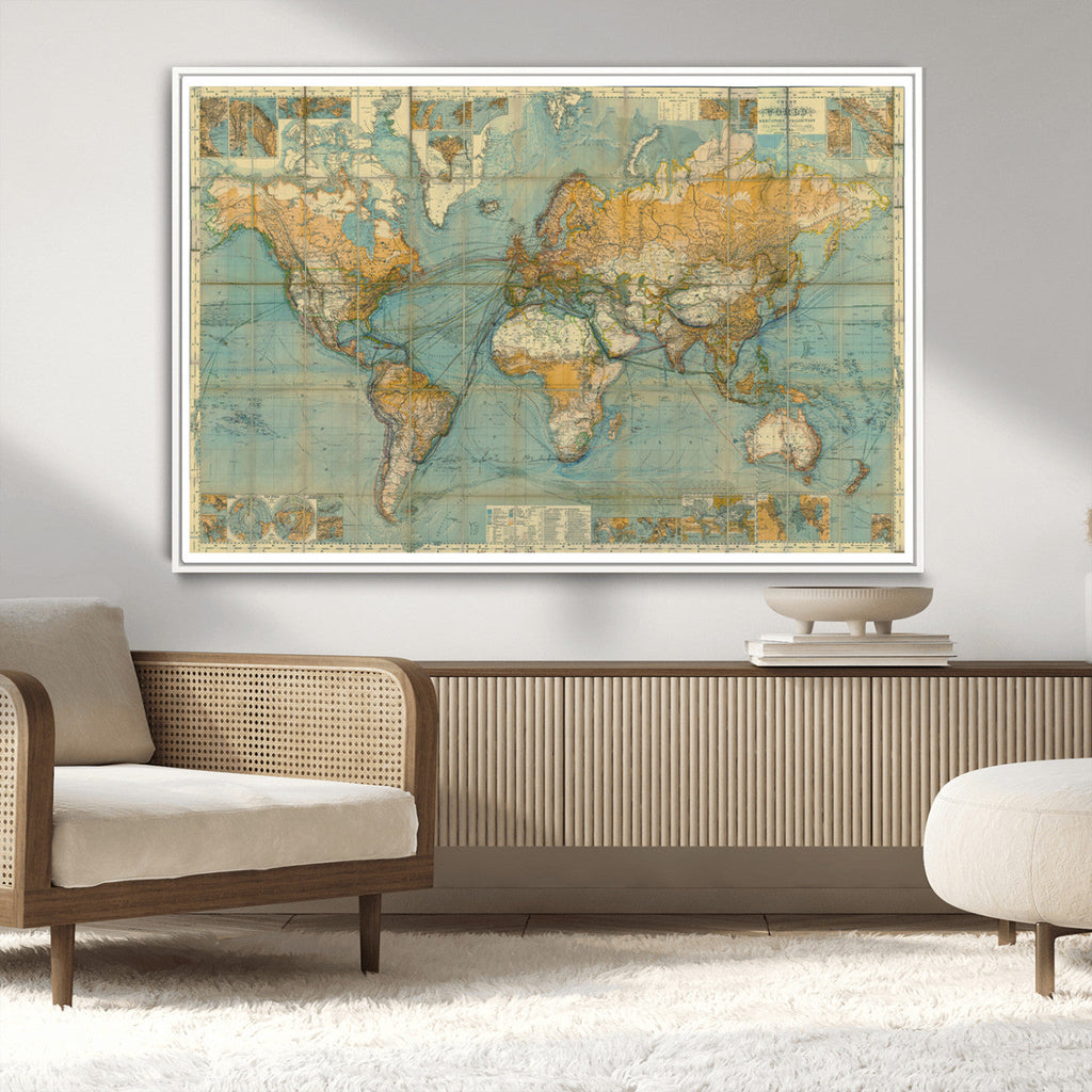 Push Pin World Map Canvas Print | Travel Tracker Wall Art for Couples