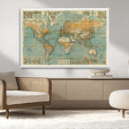 Push Pin World Map Canvas Print | Travel Tracker Wall Art for Couples